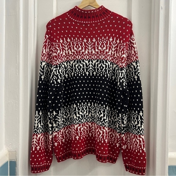 Coldwater Creek Red and Black intarsia knitted 1/4 zip sweater size tag removed - Picture 2 of 3